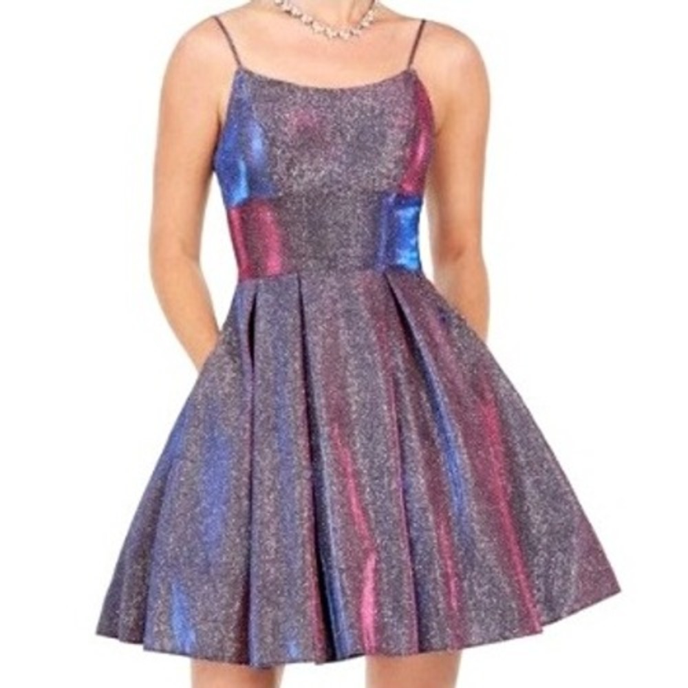 BETSY & ADAM NWT Womens 14 SPARKLY Iridescent Fit Flare Mini Dress Party Pockets